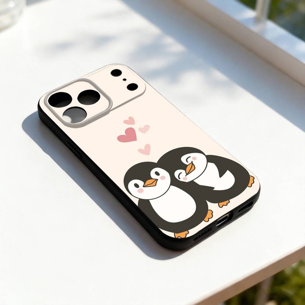 Пингвин Кавайи Милый Мультяшный Чехол Для Телефона Для iPhone 11,12,13,14,15,16,17,Pro,Max,Plus,E,SE4,Air,Mini Черный Мягкий Чехол