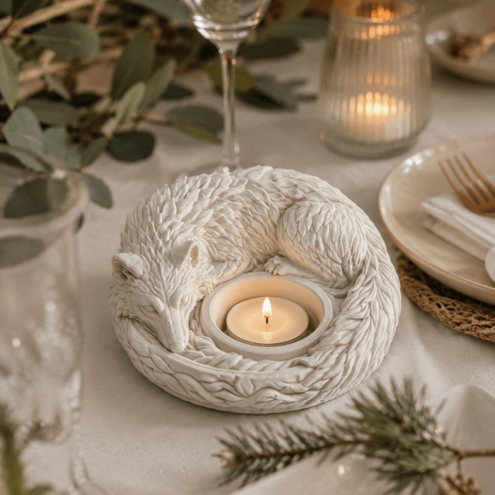3D Printed Candle Holder Ornaments Ring Display Plate Sleeping Wolf Candlestick Entryway Decor