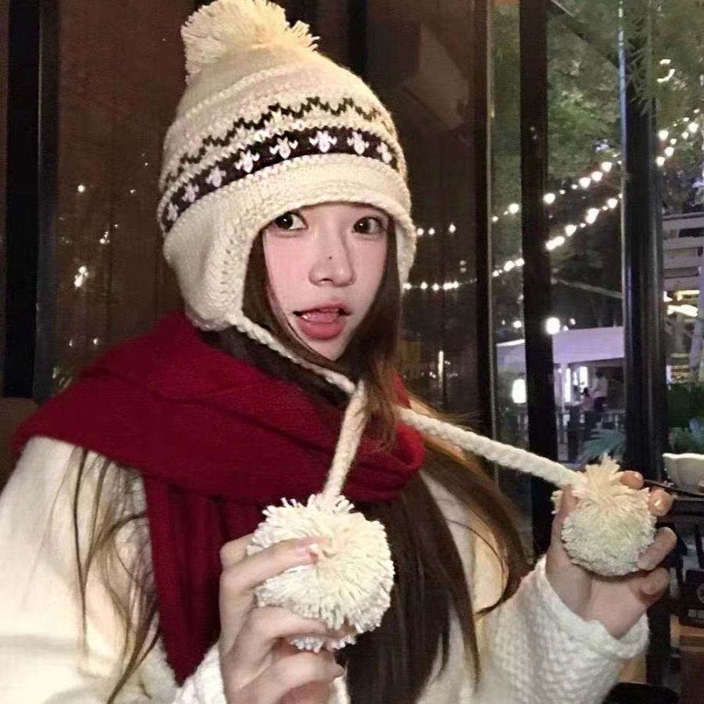 Warm Fair Isle Style Beanies Wool Ear Protection Hat Jacquard Knitted Hat Apparel Accessories