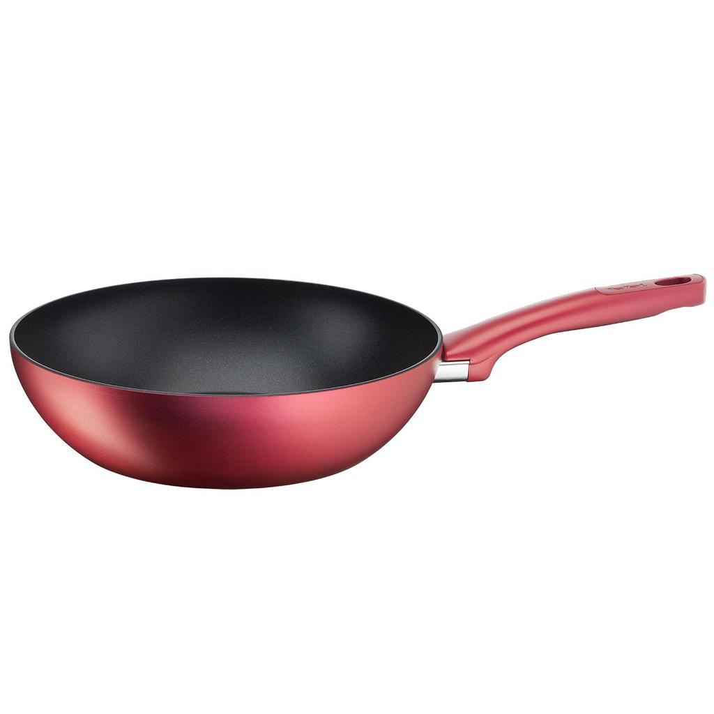 Tefal Индукционная титановая антипригарная сковорода Wok Perfect Cook (28см) Можно мыть в посудомоечной машине в духовке без PFOA Red