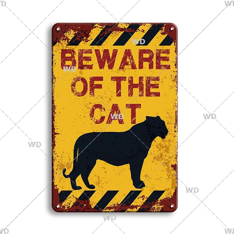 Предупреждение Опасность Металлические Знаки Остерегайтесь Животных Постер с Котом Винтажная Настенная Табличка Металлическая Тарелка Паб Бар Дом Живопись Декор для Мужской Пещеры
