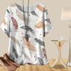 Women's Casual Loose Spring Shirt Women's Short Sleeve Feathered Bird Rose Printed Tops