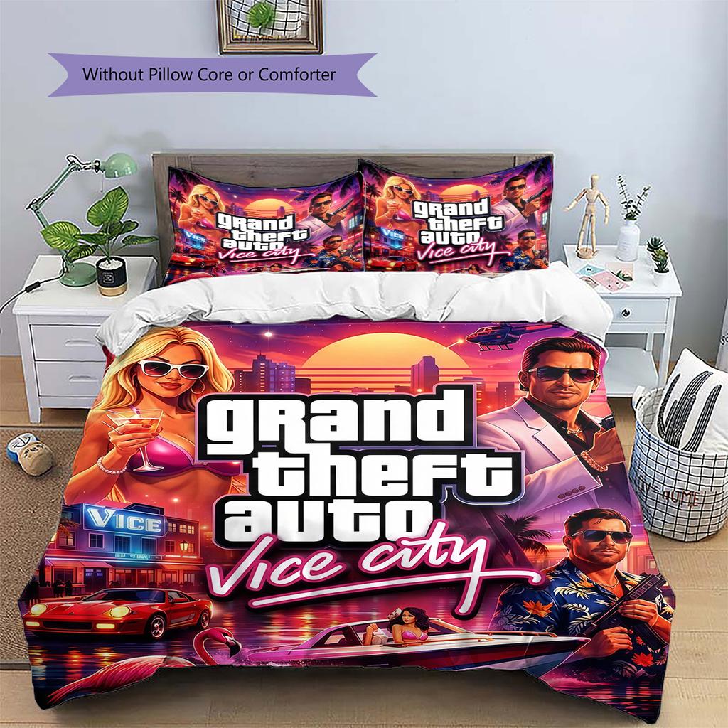 Grand Theft Auto2 Pattern Bedding Quilt Set Home Decoration Gift (1 * duvet cover + 2 * pillowcase without core)