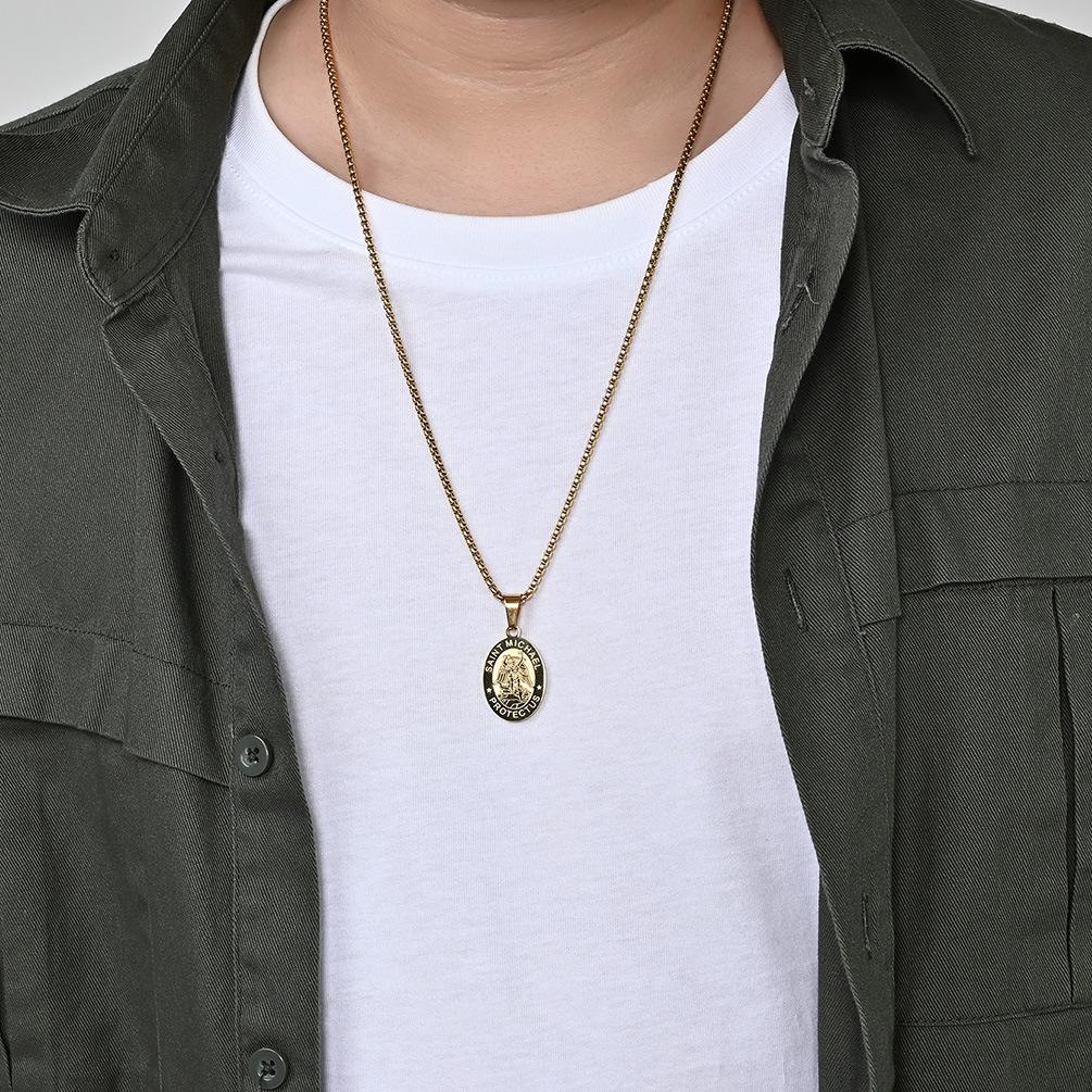 Ожерелье с подвеской Святого Михаила для мужчин из нержавеющей стали Христофорская медаль Архангела Католического религиозного подарка для мальчиков