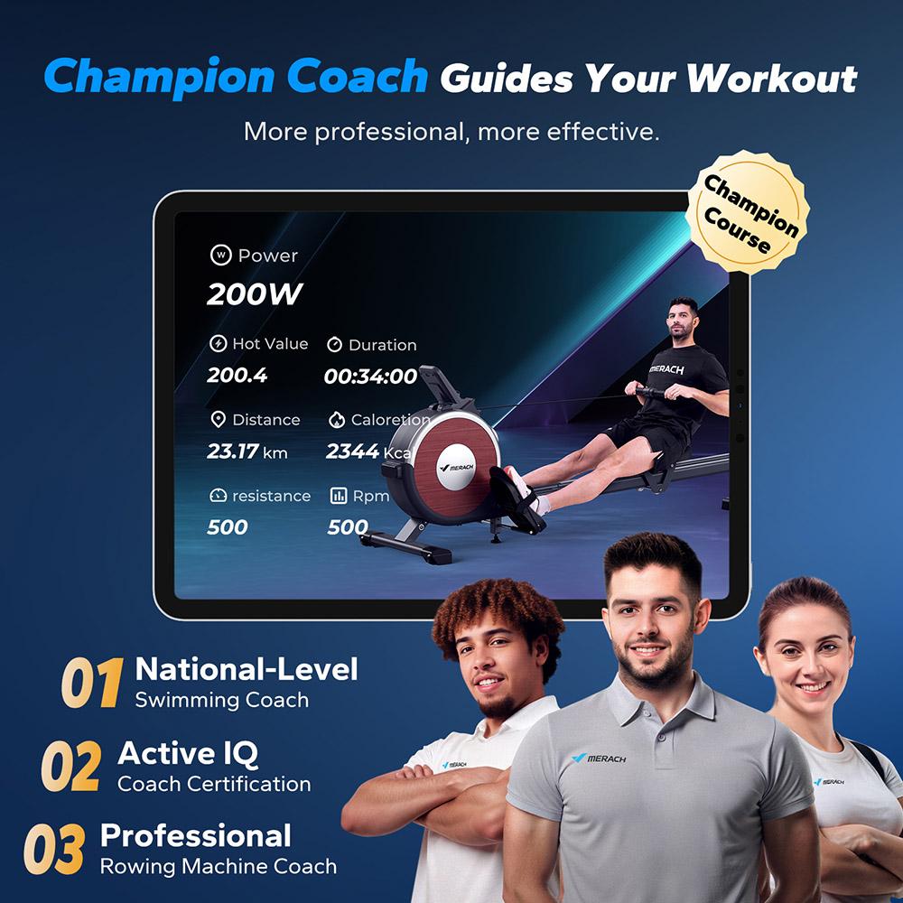 Магнитный гребной тренажер MERACH Q1S, 16 уровней сопротивления, грузоподъемность 350 фунтов, двойная направляющая, ЖК-монитор, совместимость с приложением, электрическая регулировка, черный