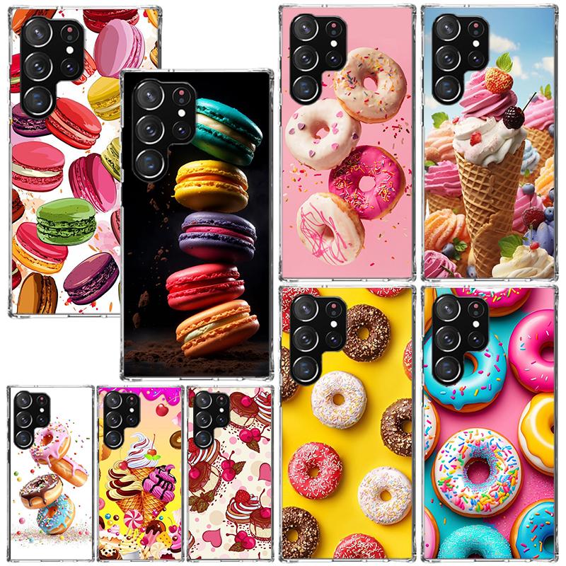 Macaron Ice Cream Cake Doughnut Phone Case For Samsung Galaxy S26 S25 Edge S24 FE S23 S22 Ultra S21 Plus S20 + Art Fundas Back C
