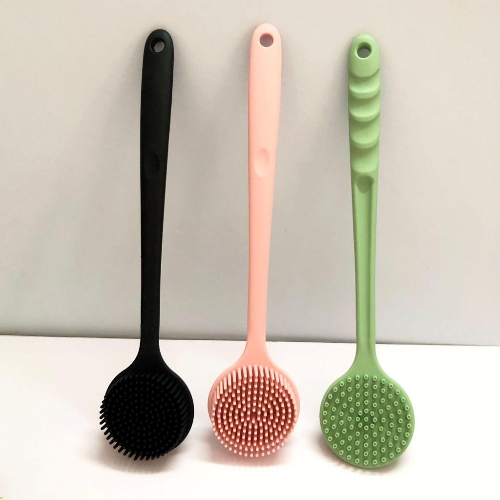 Long Handle Double-Sided Silicone Bath Brush - Exfoliating, Antibacterial, Anti-Mold Back Scrubber