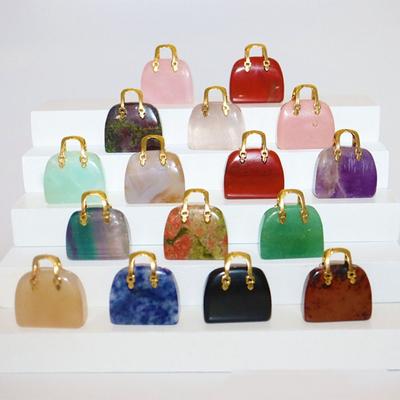 Статуэтка Модель Сумки Натуральные Камни Орнамент Кварц Лабрадорит Тигровый Глаз Ручная Резьба Кристаллы для Исцеления Энергией Рейки Домашний Декор