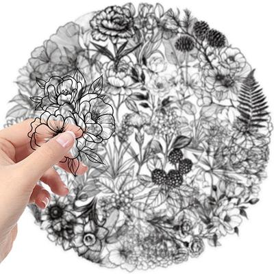 50 шт. Прозрачные Черные Белые Винтажные Наклейки с Цветами и Растениями Декали Креативные Сделай Сам Ноутбук Скрапбукинг Украшение ПЭТ Наклейки