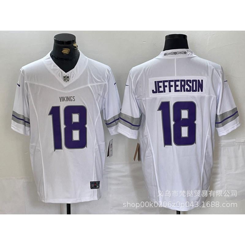 NFL Minnesota Vikings 18 Jefferson 9 McCarthy White Purple Embroidered Football Jersey Mens Sports Team Apparel