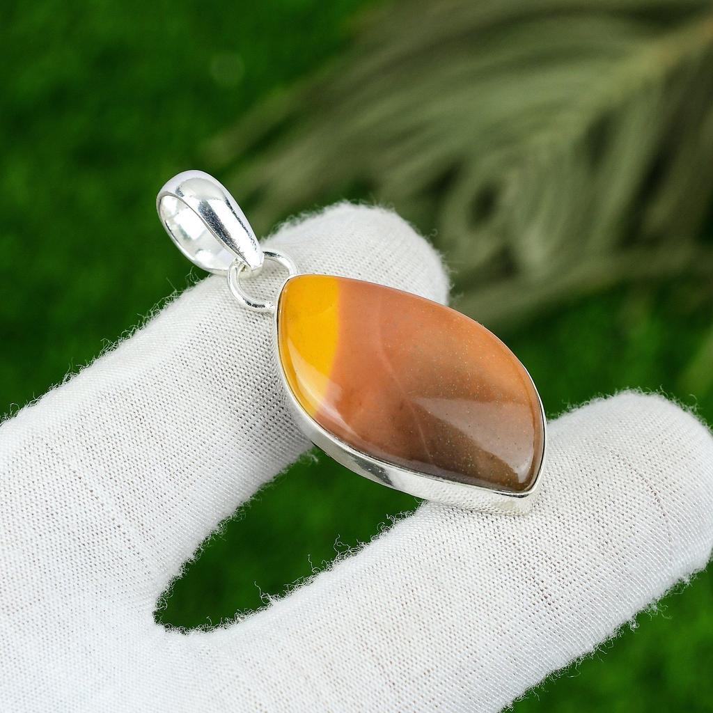 Sterling Silver Marquise Natural Mookaite Bezel Engagement Artisan Wife Pendant