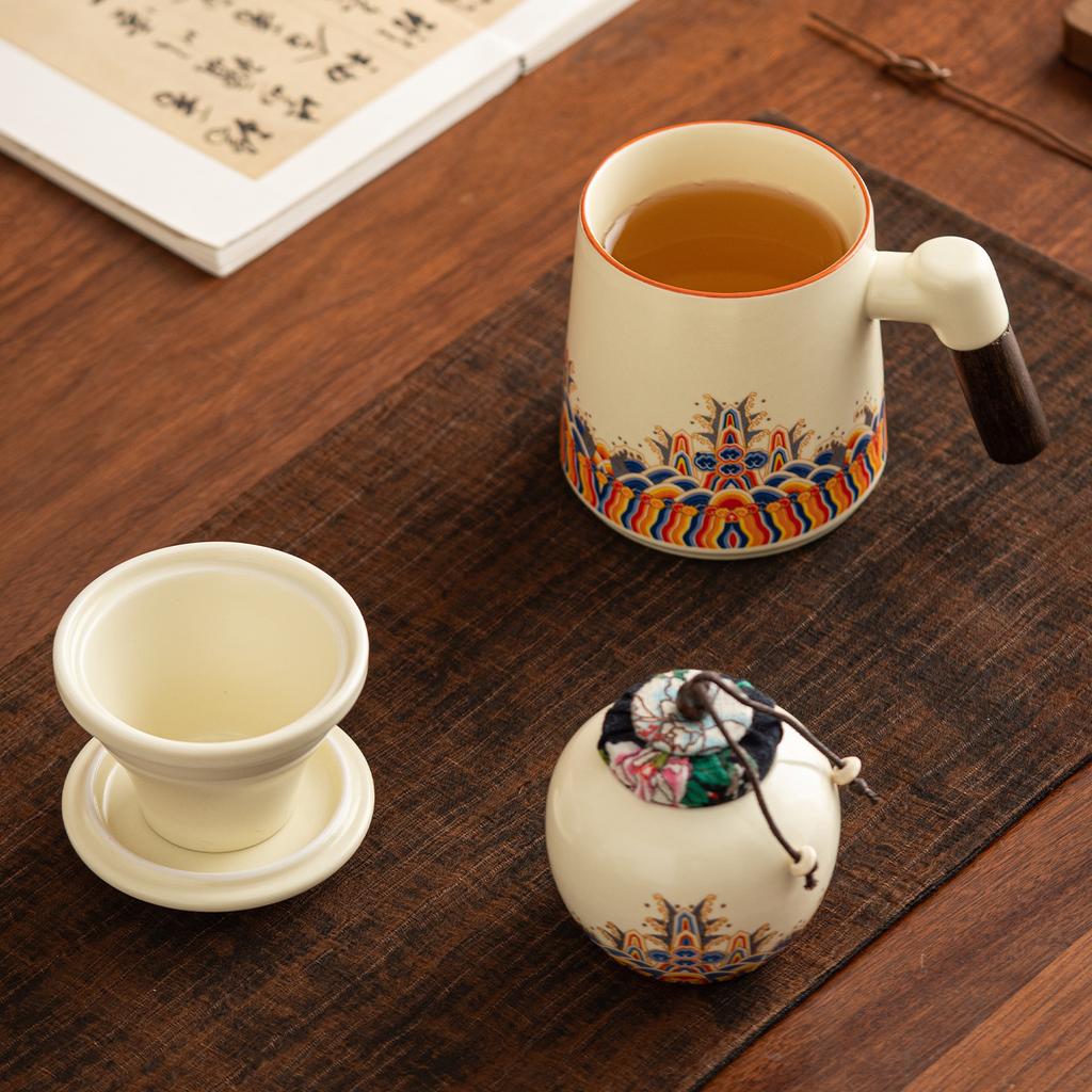 Ru kiln teacup tea separation office cup personal mug for men and women ceramic water cup gift box