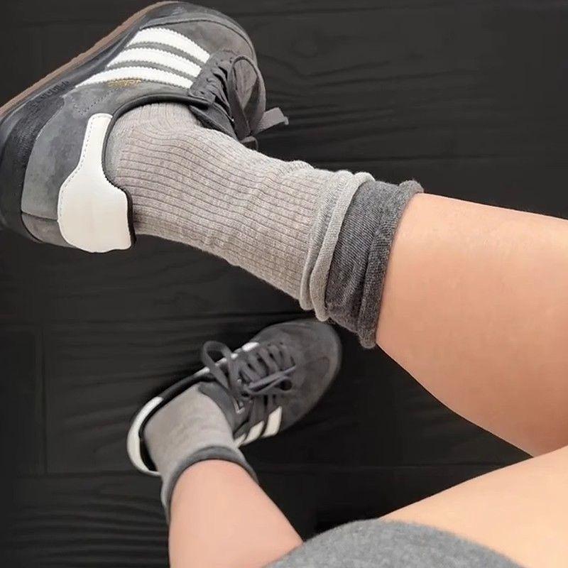 Женские весенние и осенние носки в корейском стиле с ворсистыми носками в тон, модные носки средней длины