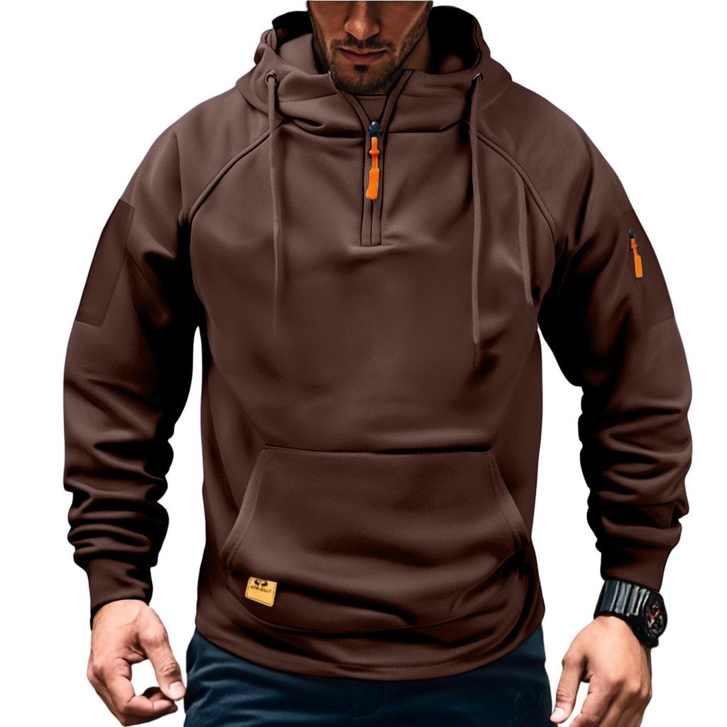 Men'S Sports Leisure Half Zipper Multiple Pockets Hooded Hood Hoodie