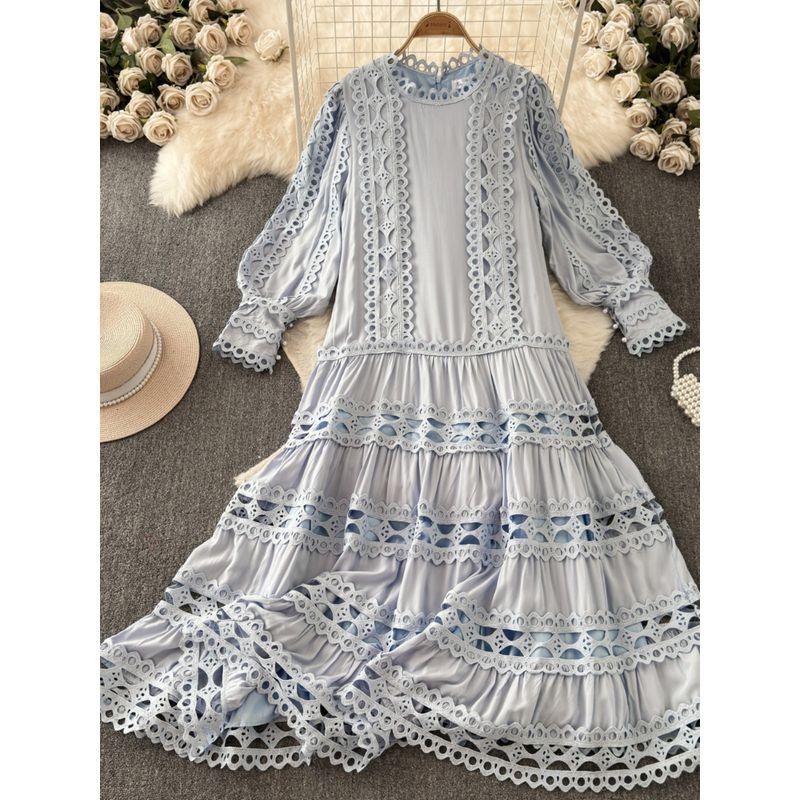 Vintage Court Style Summer New Arrival Embroider Dress