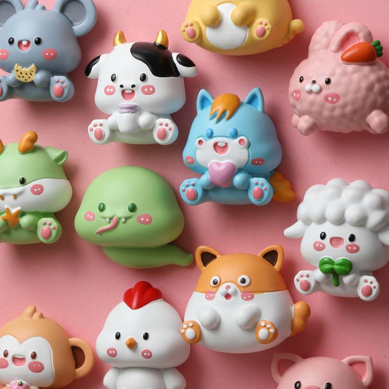 Chinese Zodiac Refrigerator Sticker Resin Figurine Creative Magnetic Sticker Cartoon Cute Gift Decoration Magnet