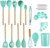 Набор кухонных принадлежностей - набор из 33 предметов из силикона с антипригарным покрытием и деревянной ручкой, кисточка для смазывания, венчик для взбивания яиц, щипцы.