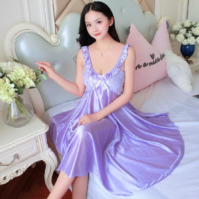Женская ночная рубашка Ice Silk с V-образным вырезом - сексуальная летняя пижама