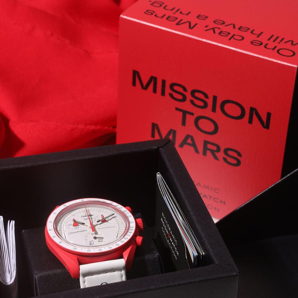 Часы OMEGA SWATCH mars, оригинальная коробка с покупателем, модель Speedmaster mission, водонепроницаемый силикон × [с ремешком]