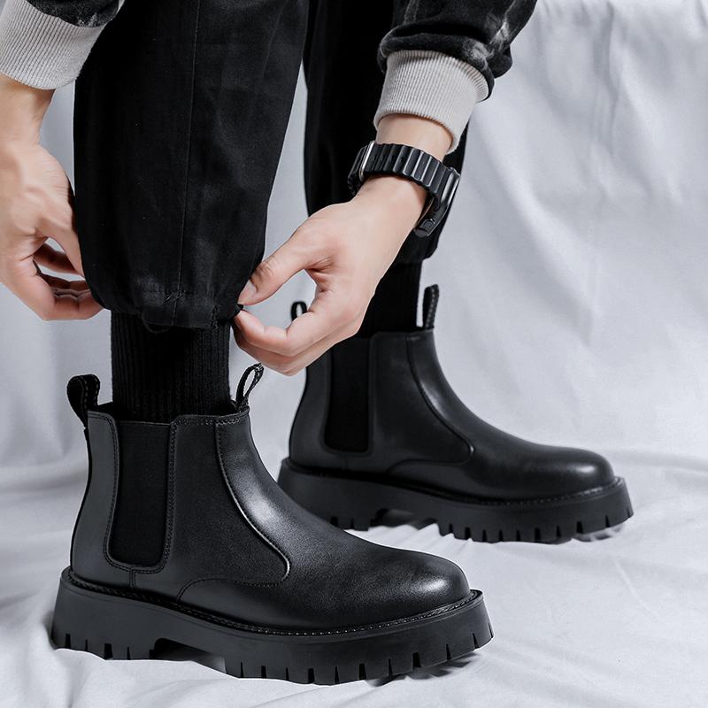 Мода 2024 года, мужские кожаные ботинки челси для пожилых людей, толстые подошвы, вечерние ботинки, мужская мода, повседневная мода, деловые ботинки, нескользящие, носимые