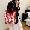 Striped Canvas Bag Bag 2025 New Korean Style Ins Tote Leisure Bag Single Shoulder Large Capacity Tote Bag Shopping Bag