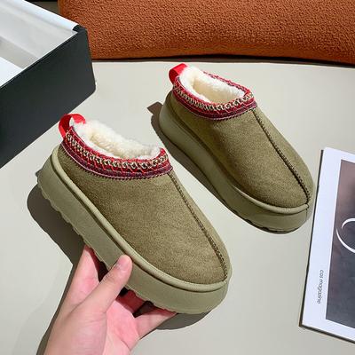 Новые осенне-зимние сноубутсы на толстой подошве, модные теплые хлопковые ботинки с напуском и утолщением, накидка на ногу, однотонные простые ботильоны с низким голенищем