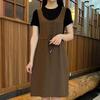 Plus Size Women's Stylish Age-Reducing Two-Piece Dress with Short Sleeves and Round Neck Mid-Length Skirt.