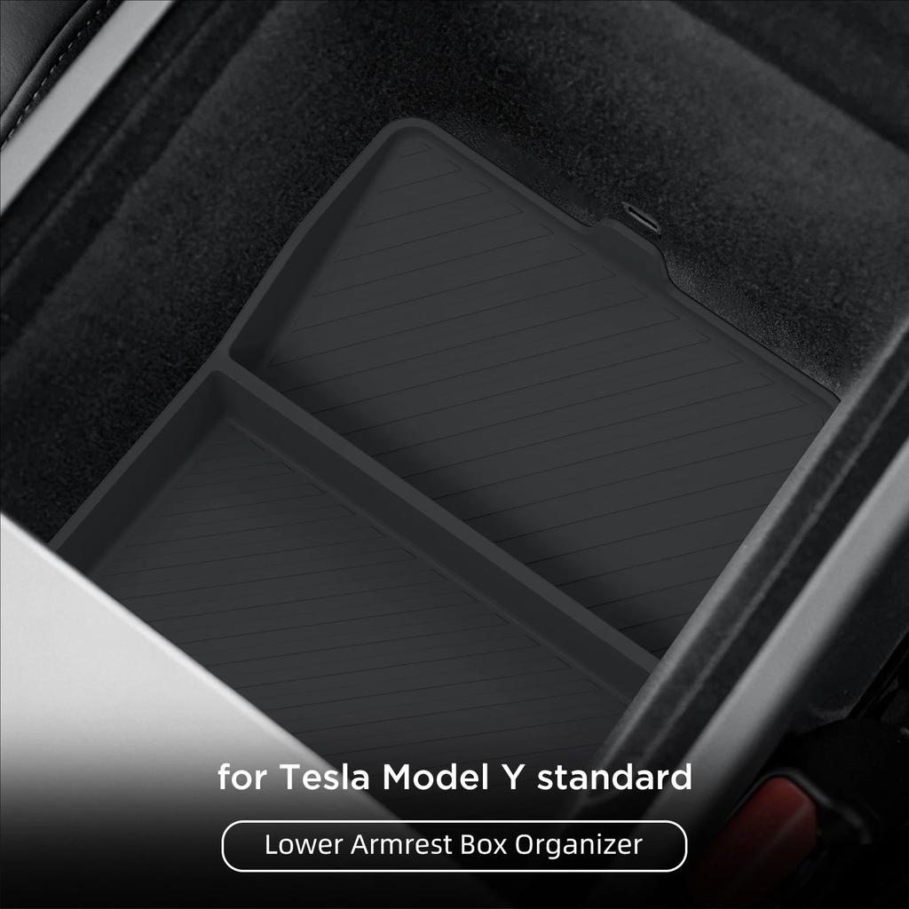 Armrest Lower Storage Box For Tesla Model Y Standard RWD 2026 Silicone Center Console Armrest Storage Box Car Organizer Tray Mat