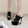 Eilyken Sexy Summer Extreme Stiletto High Heels Platform Woman Slippers Design Style Rivet Peep Toe Party Female Shoes