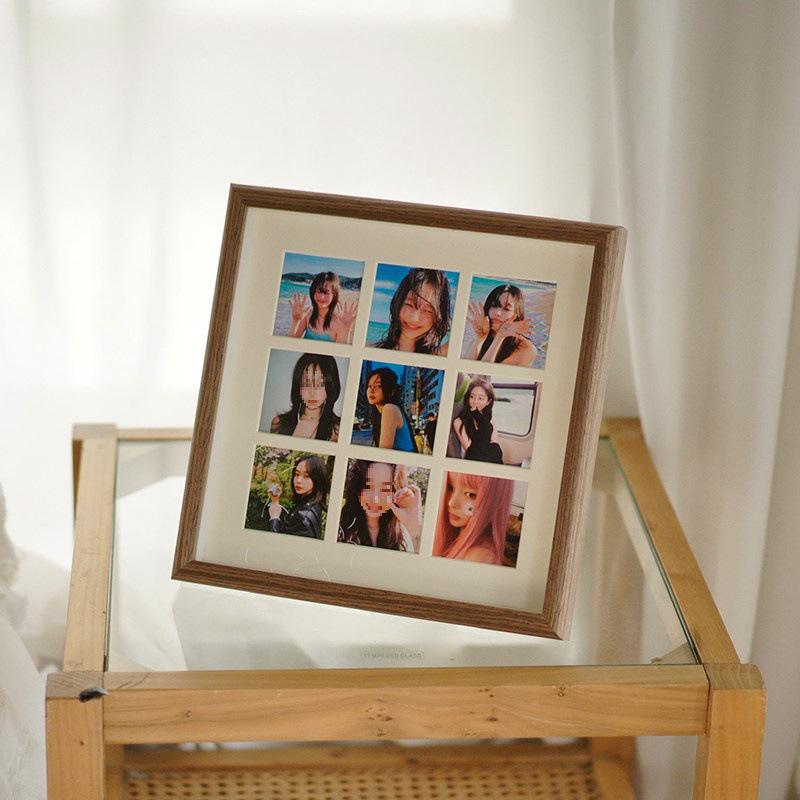Nine-Grid Wooden Photo Frame: Creative Tabletop & Wall Hanging for Wedding Photos & Baby Polaroid Prints