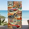 Пляжное полотенце Route 66 с принтом винтажного автомобиля и мотоцикла, быстросохнущее, из микрофибры, большое банное полотенце для мужчин и женщин, для летнего путешествия, плавания