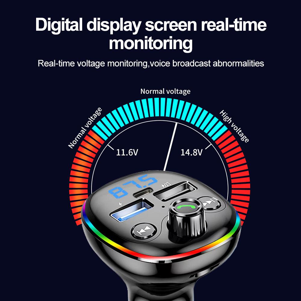 3 порта 3.1A Автомобильный MP3 FM-передатчик Bluetooth Автомобильный комплект Модулятор Музыкальный плеер TF-карта USB-диск Аудио AUX-приемник Dual USB TYPE-C Быстрое зарядное устройство