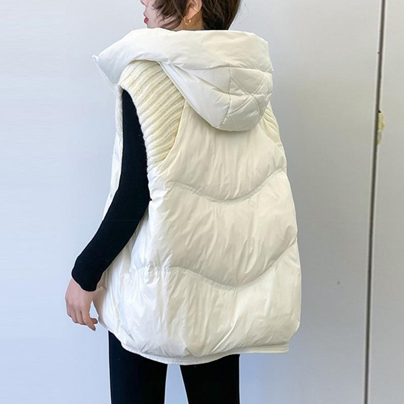 Трикотажный жилет с рукавами-пуховиками для женщин 2024 года, зимняя новая мода с капюшоном, теплый жилет для маленьких носков