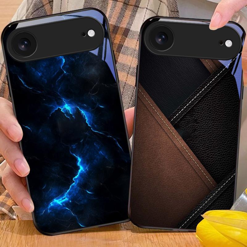 Мраморная текстура с разводами Для iPhone 11 Pro 12 13 mini 14 15 Pro Max 16 E 17 Air XS Max XR 8 7 Plus SE 5 6 Черный стеклянный чехол для телефона