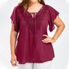 Women Fashion Plus Size Lace T-Shirt Blouse  Short Sleeve Tops