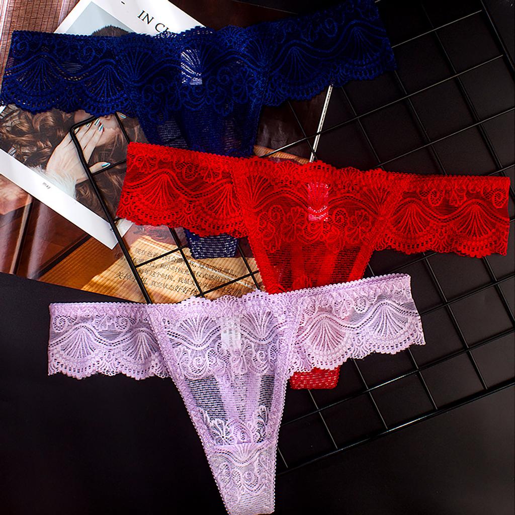 Women's Sexy Lace Transparent Hollow Low-Rise Seamless Briefs Thong M-XL