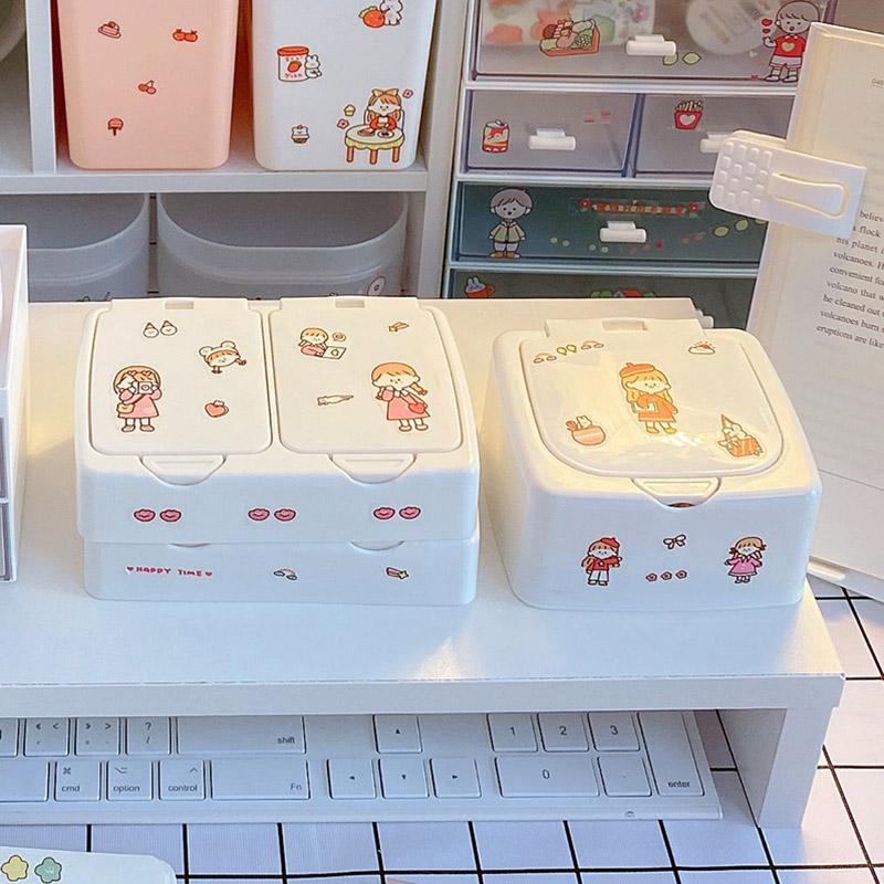 Милый пластиковый кнопочный настольный ящик для хранения ювелирных изделий, органайзер, чехол с наклейкой на крышке