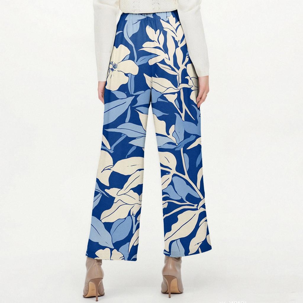 Women's Fashionable Floral Print Straight Leg Pocket Elastic Waist Casual Pants Pants