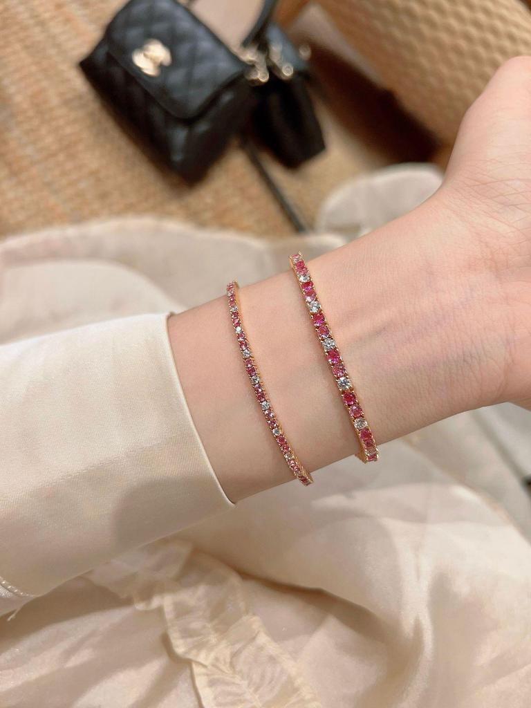 Теннисный браслет с градиентными розовыми бриллиантами 2 мм - Роскошный 925 стерлингового серебра, дизайн "Звездный свет" для женщин