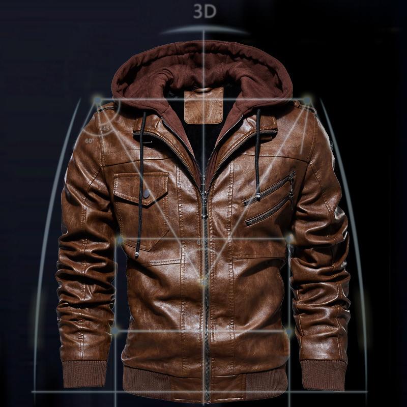 Европейская и американская осенне-зимняя мужская однотонная кожаная куртка Мужская повседневная кожаная куртка с капюшоном из искусственной кожи