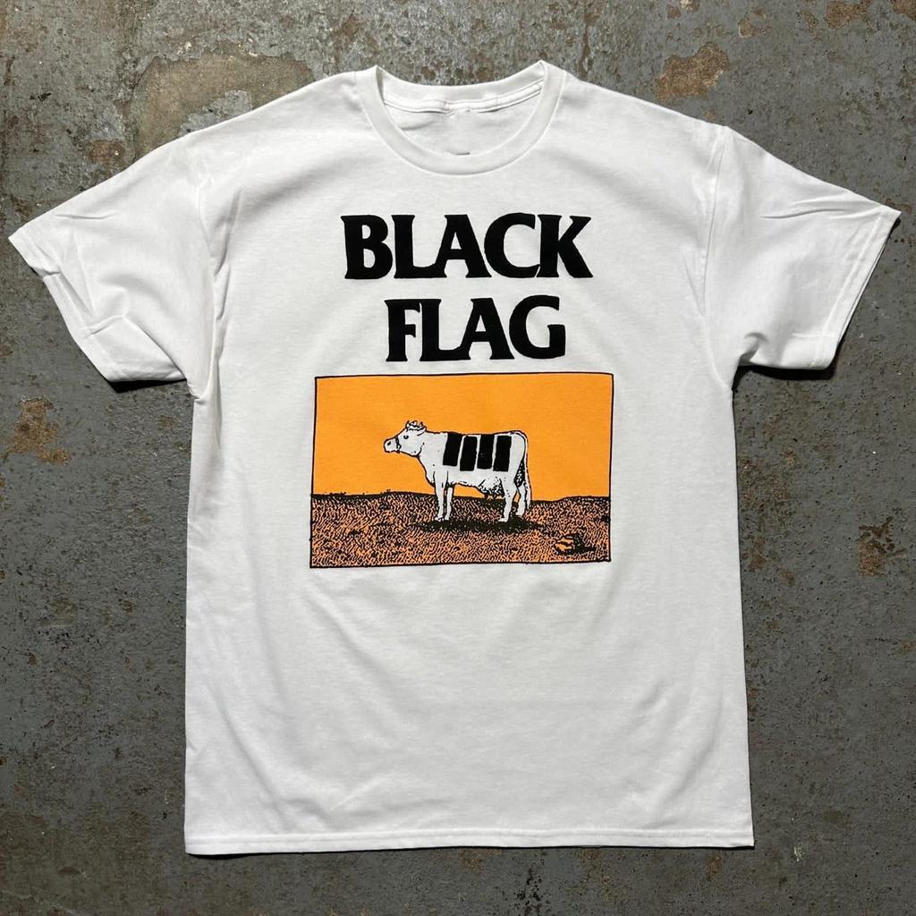 Vintage 80s Savana Cow Blck-Fleag Album Cotton White All Size Shirt S-5XL