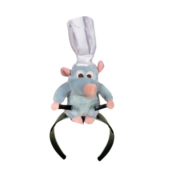 Повязка на голову Cooking Mouse King с 2 зажимами, легкая, плюшевая повязка для волос в виде мыши, противоскользящая, набитая