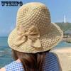 Hollow-out Bow Breathable Wide Brim Foldable Large Hats Party Hats Retro Elegant Summer Beach Sunscreen Hats