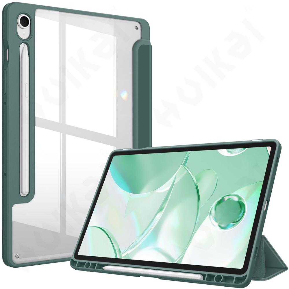 Чехол для Samsung Galaxy Tab S10 FE / S9 FE 10,9 дюйма, тонкий, полупрозрачная задняя панель, подставка с тройным сложением, зарядка стилуса, автоматическое пробуждение/сон