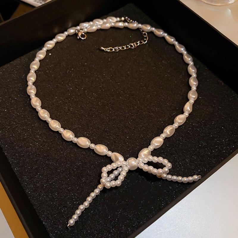 Модное ожерелье-подвеска с бантом, ручной работы, чокер из неправильного жемчуга, цепочка на шею с бантом, цепочка на ключицу для женщин и девушек