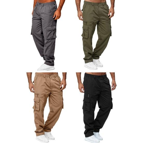 Мужские брюки с эластичной резинкой на талии, свободные однотонные брюки с несколькими карманами, свободные однотонные брюки больших размеров, дышащие прямые мягкие повседневные брюки, длинные брюки-карго на открытом воздухе
