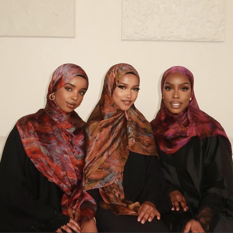 Новый модный акварельный платок, шелковый полиэстеровый шарф, головной убор для мусульманок, исламская одежда, 180*80 см