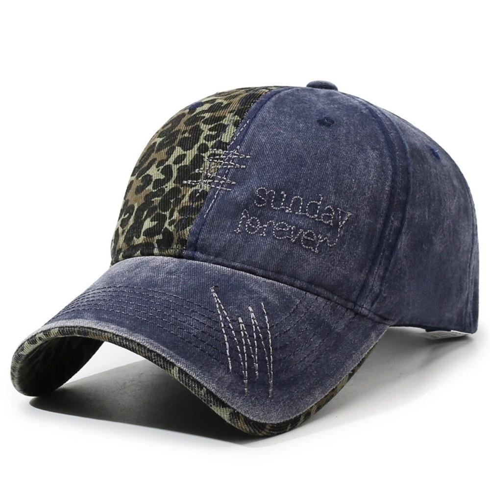 Sunday Foreve Embroidered Leopard Patchwork Baseball Cap Distressed Hip Hop Peaked Cap Washed Cotton Sunscreen Trucker Hat
