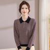 Autumn New Middle-aged and Old Bottoming Shirt Top Fashionable Mother Striped Knitted Sweater Loose and Casual