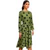 Women's Long Sleeve Round Neck Polka Dot Print Elegant Long Dress